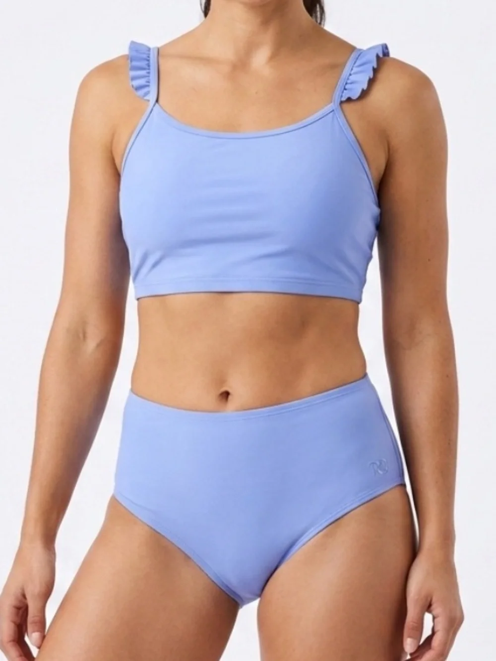 Ruffle Butts girls Light Blue Ruffle-Strap Two-Piece Swim Set size 16